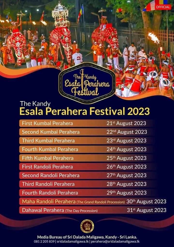 Kandy Esala Perahera 2023 Time Schedule